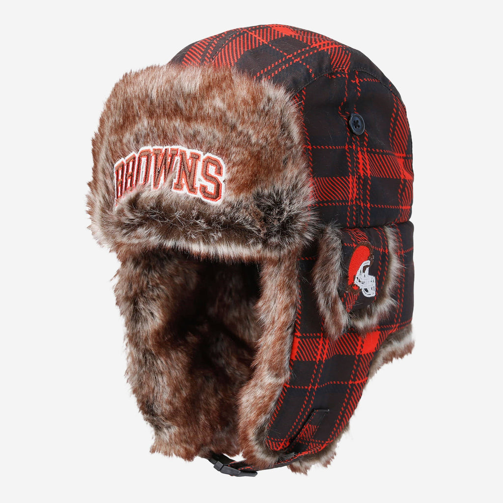 Cleveland Browns NFL Wordmark Flannel Trapper Hat FOCO - FOCO.com