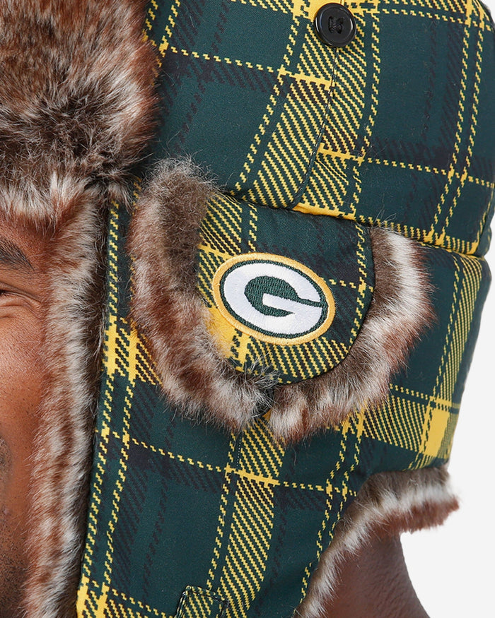 Green Bay Packers NFL Wordmark Flannel Trapper Hat FOCO - FOCO.com