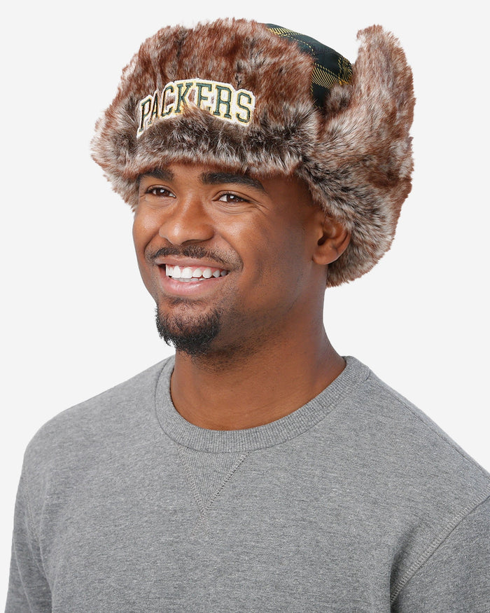 Green Bay Packers NFL Wordmark Flannel Trapper Hat FOCO - FOCO.com