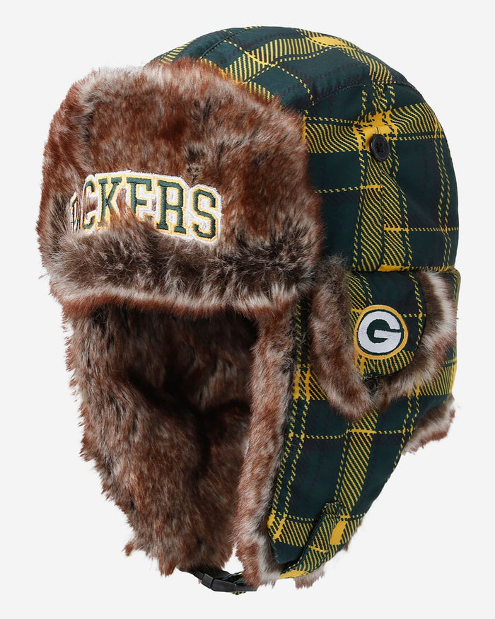 Green Bay Packers NFL Wordmark Flannel Trapper Hat FOCO - FOCO.com