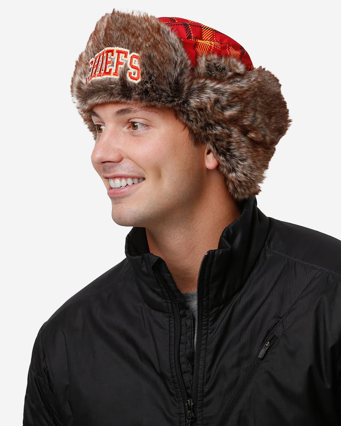 Kansas City Chiefs NFL Wordmark Flannel Trapper Hat FOCO - FOCO.com