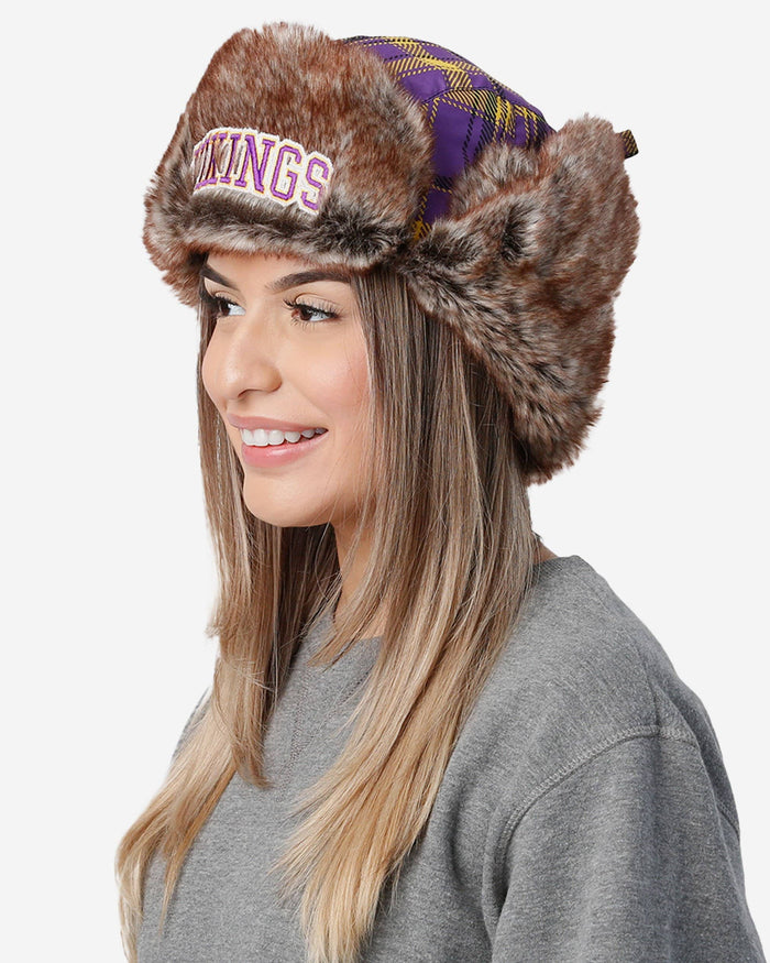 Minnesota Vikings NFL Wordmark Flannel Trapper Hat FOCO - FOCO.com