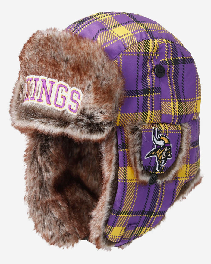 Minnesota Vikings NFL Wordmark Flannel Trapper Hat FOCO - FOCO.com