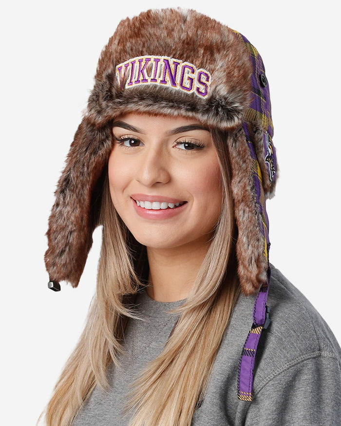Minnesota Vikings NFL Wordmark Flannel Trapper Hat FOCO - FOCO.com