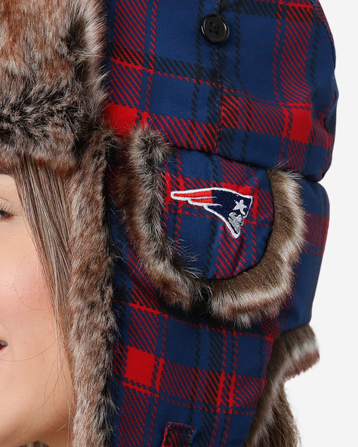 New England Patriots NFL Wordmark Flannel Trapper Hat FOCO - FOCO.com