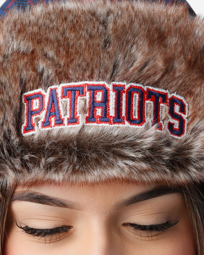 New England Patriots NFL Wordmark Flannel Trapper Hat FOCO - FOCO.com