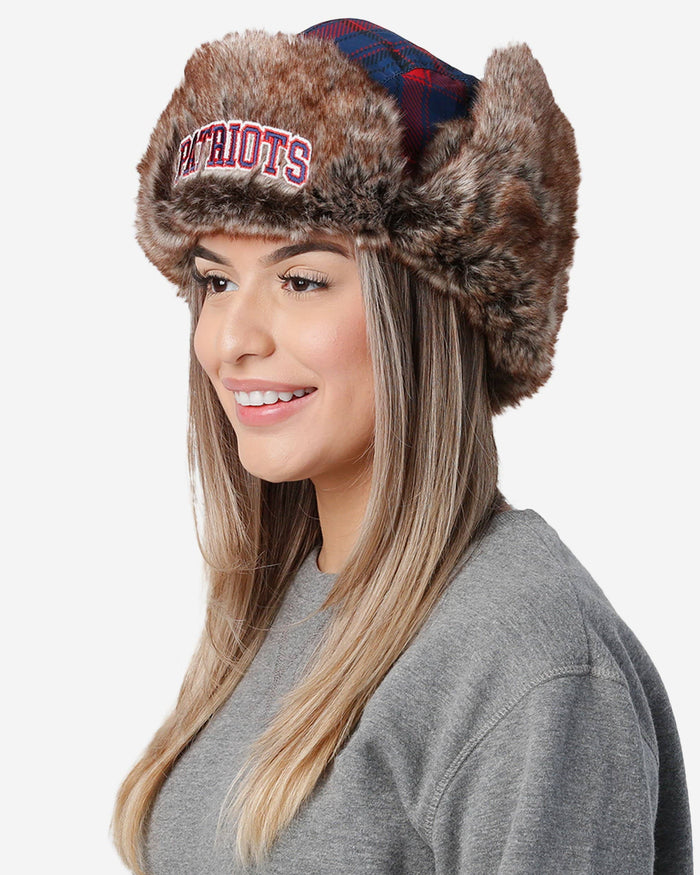 New England Patriots NFL Wordmark Flannel Trapper Hat FOCO - FOCO.com