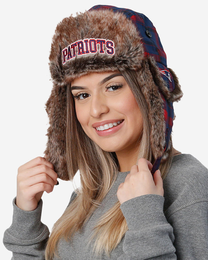 New England Patriots NFL Wordmark Flannel Trapper Hat FOCO - FOCO.com