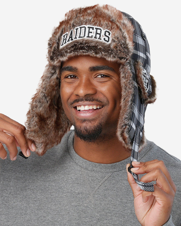 Las Vegas Raiders NFL Wordmark Flannel Trapper Hat FOCO - FOCO.com