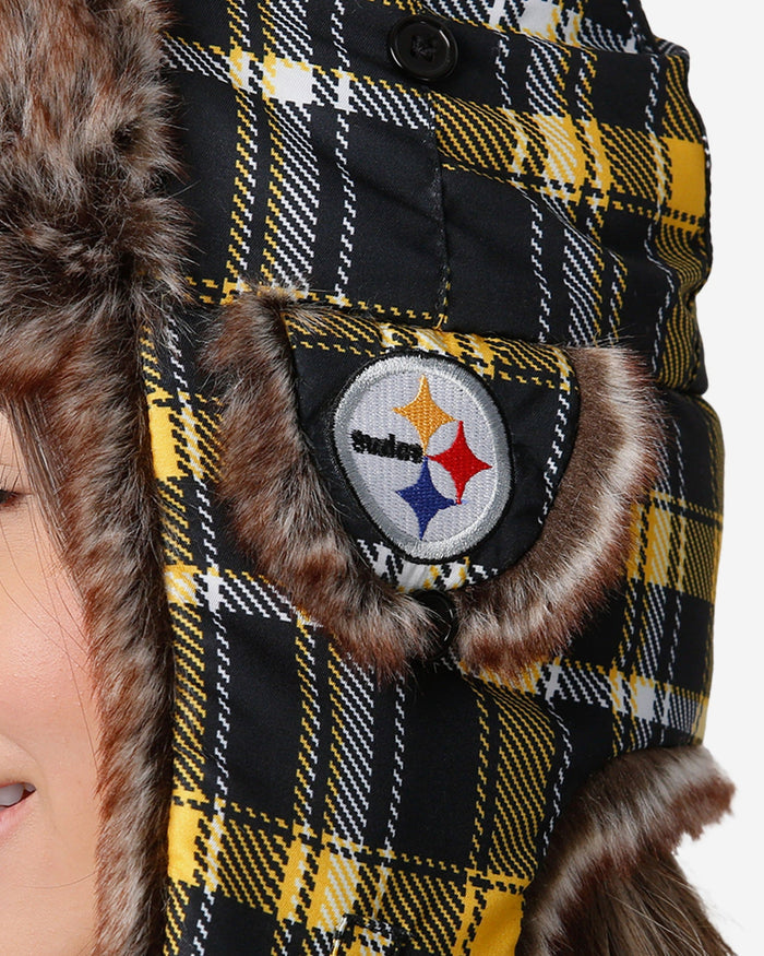 Pittsburgh Steelers NFL Wordmark Flannel Trapper Hat FOCO - FOCO.com