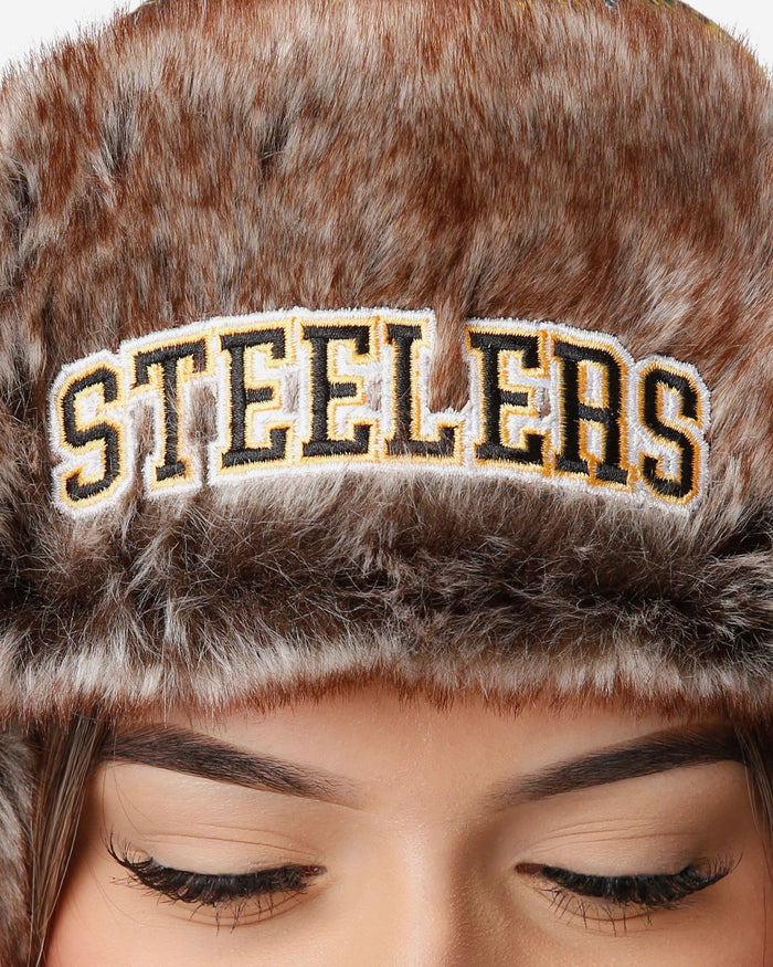 Pittsburgh Steelers NFL Wordmark Flannel Trapper Hat FOCO - FOCO.com