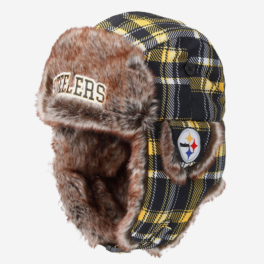 Pittsburgh Steelers NFL Wordmark Flannel Trapper Hat FOCO - FOCO.com