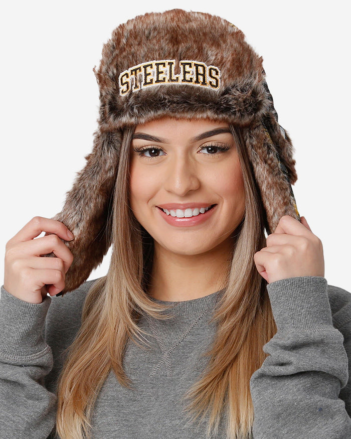 Pittsburgh Steelers NFL Wordmark Flannel Trapper Hat FOCO - FOCO.com