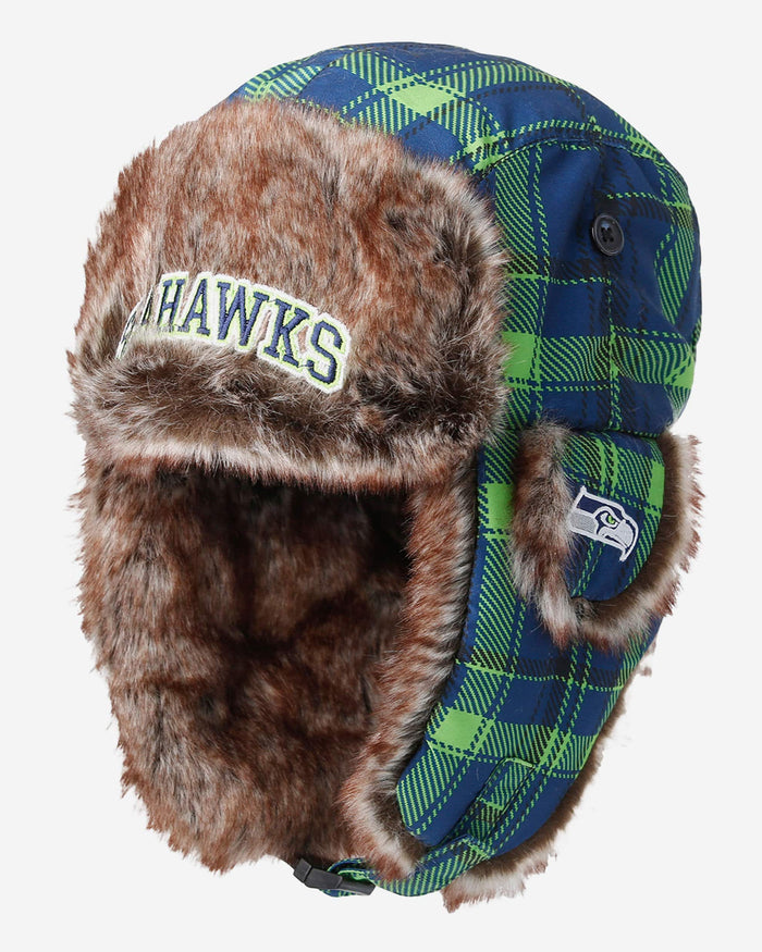 Seattle Seahawks NFL Wordmark Flannel Trapper Hat FOCO - FOCO.com
