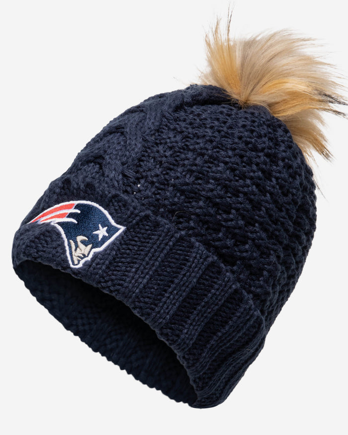 New England Patriots Womens Faux Fur Pom Beanie FOCO - FOCO.com