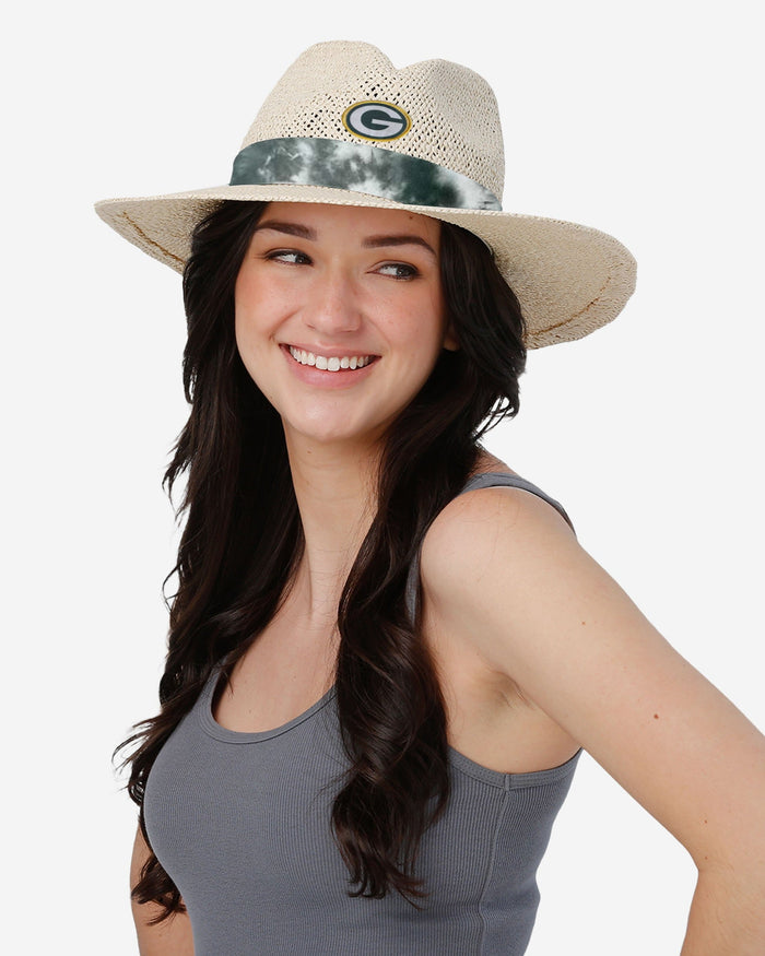 Green Bay Packers Womens Tie-Dye Ribbon Straw Hat FOCO - FOCO.com