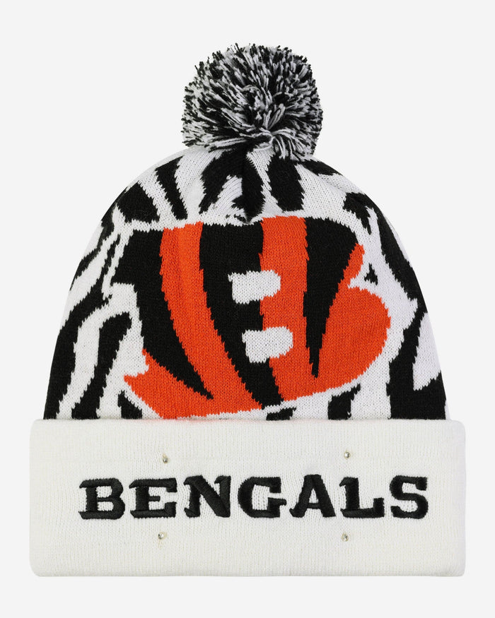 Cincinnati Bengals White Stripe Big Logo Light Up Beanie FOCO - FOCO.com