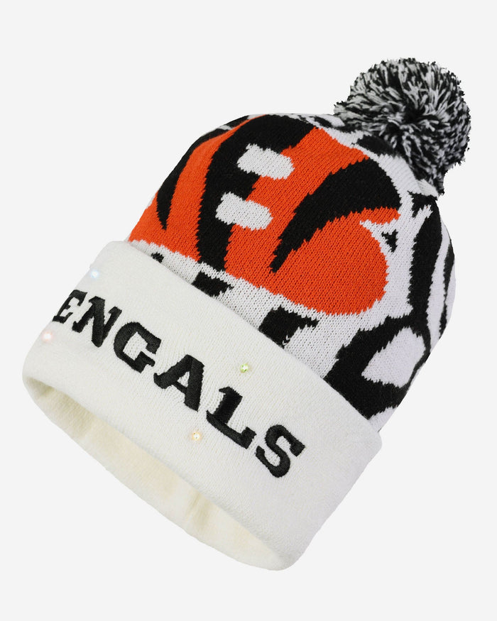 Cincinnati Bengals White Stripe Big Logo Light Up Beanie FOCO - FOCO.com