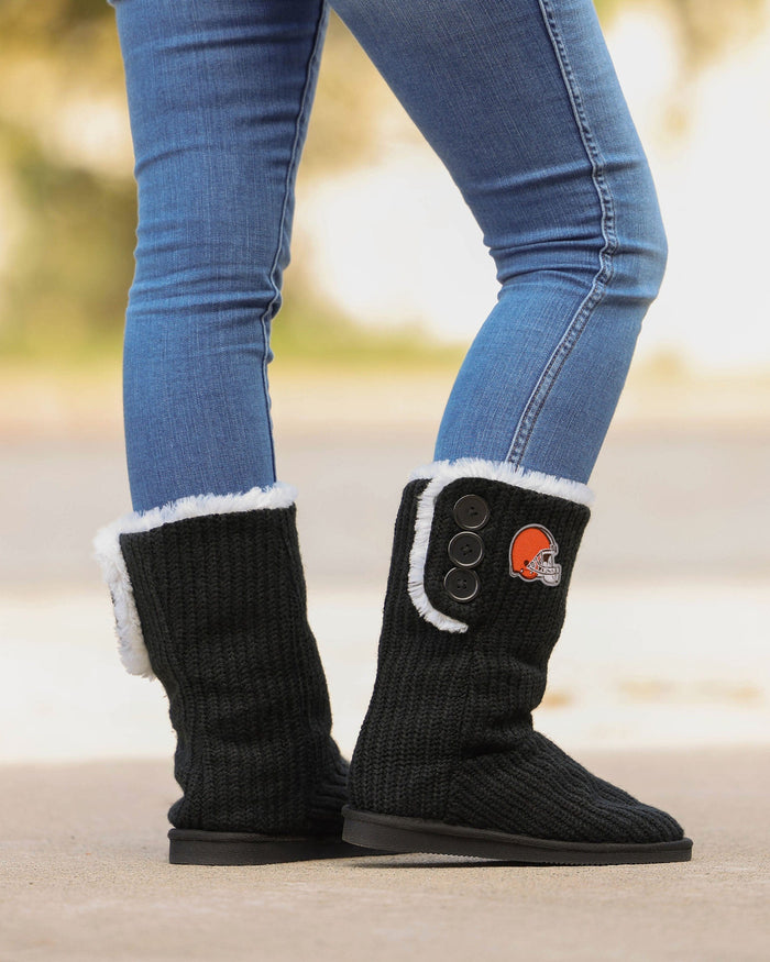 Cleveland Browns Knit High End Button Boot Slipper FOCO - FOCO.com