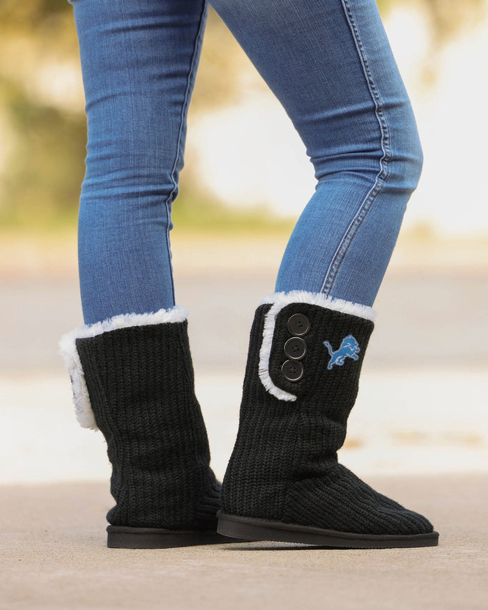 Detroit Lions Knit High End Button Boot Slipper FOCO - FOCO.com