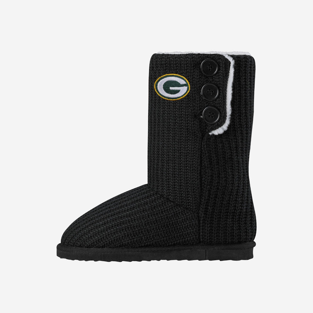 Green Bay Packers Knit High End Button Boot Slipper FOCO S - FOCO.com