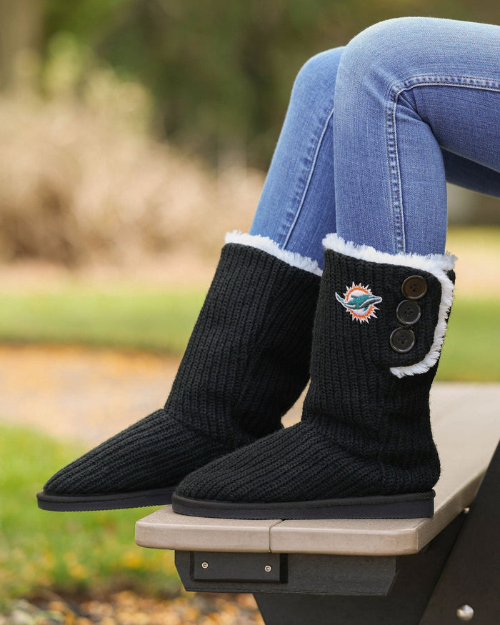 Miami Dolphins Knit High End Button Boot Slipper FOCO - FOCO.com