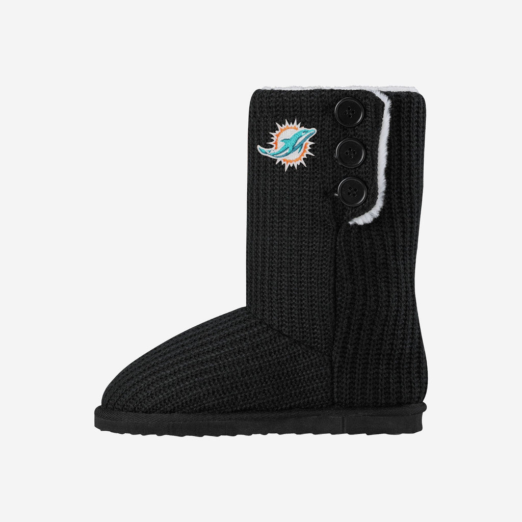 Miami Dolphins Knit High End Button Boot Slipper FOCO S - FOCO.com