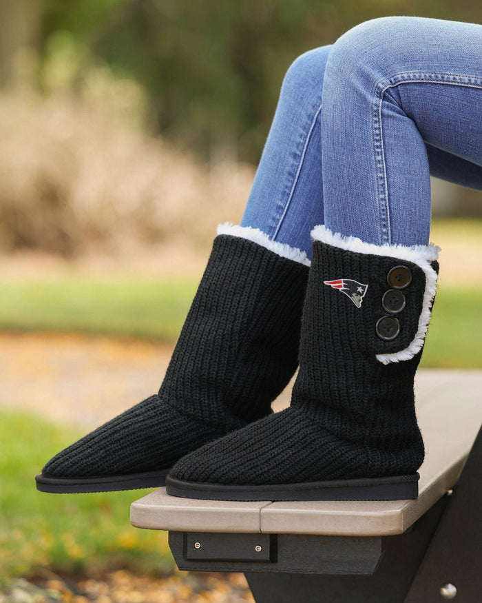 New England Patriots Knit High End Button Boot Slipper FOCO - FOCO.com