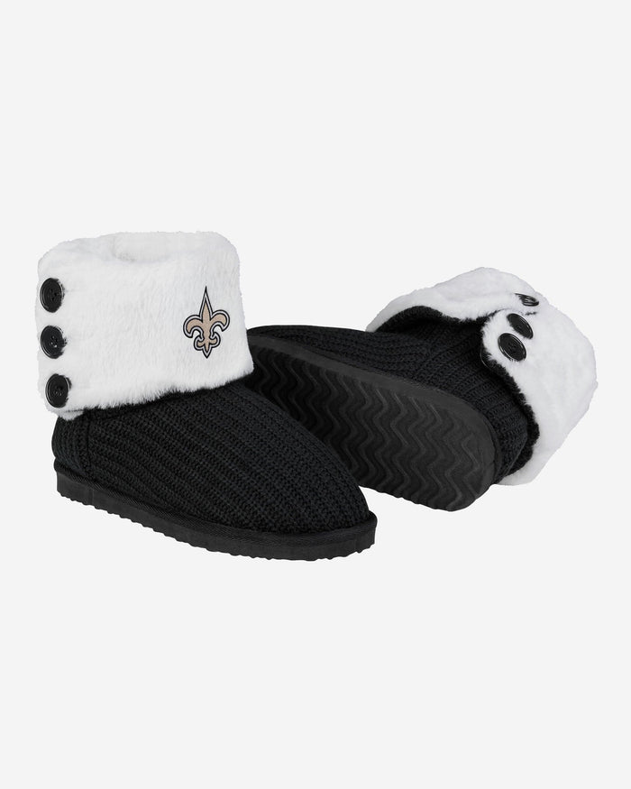 New Orleans Saints Knit High End Button Boot Slipper FOCO - FOCO.com