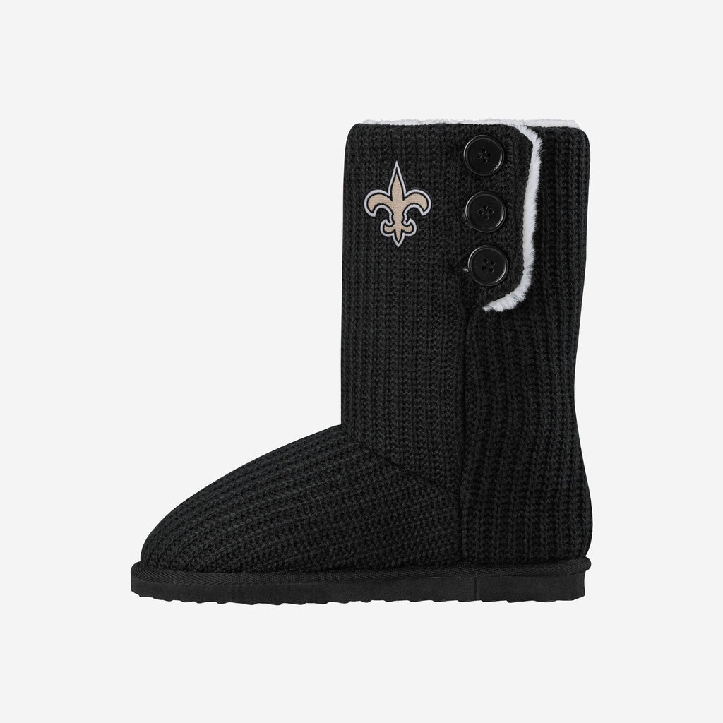 New Orleans Saints Knit High End Button Boot Slipper FOCO S - FOCO.com