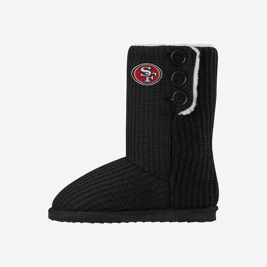 San Francisco 49ers Knit High End Button Boot Slipper FOCO - FOCO.com