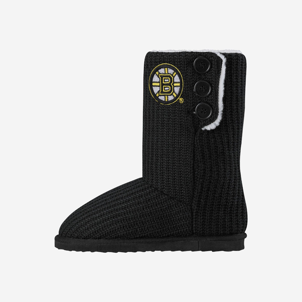 Boston Bruins Knit High End Button Boot Slipper FOCO S - FOCO.com