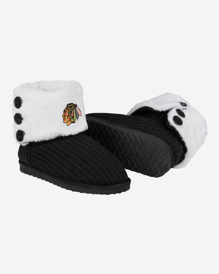 Chicago Blackhawks Knit High End Button Boot Slipper FOCO - FOCO.com