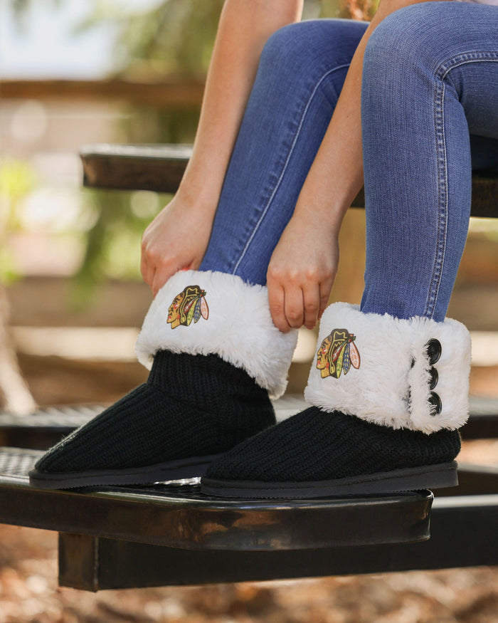 Chicago Blackhawks Knit High End Button Boot Slipper FOCO - FOCO.com