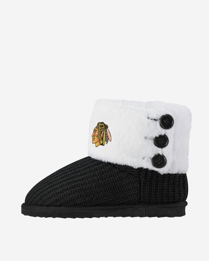Chicago Blackhawks Knit High End Button Boot Slipper FOCO - FOCO.com