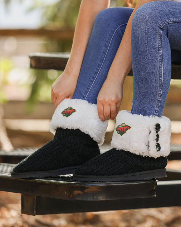 Minnesota Wild Knit High End Button Boot Slipper FOCO - FOCO.com