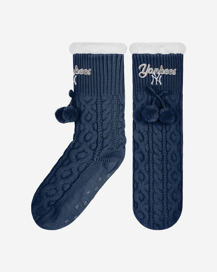 New York Yankees Womens Cable Knit Footy Slipper Socks FOCO - FOCO.com