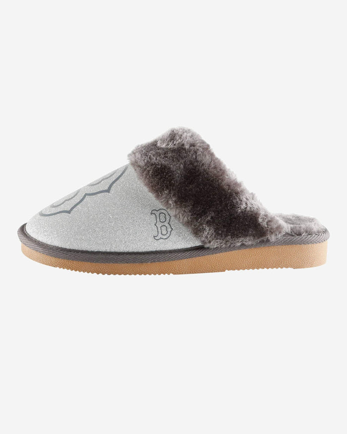 Boston Red Sox Womens Glitter Open Back Fur Moccasin Slipper FOCO S - FOCO.com