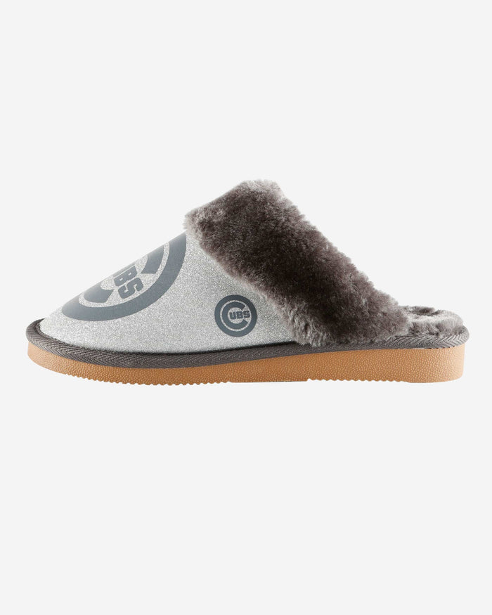 Chicago Cubs Womens Glitter Open Back Fur Moccasin Slipper FOCO S - FOCO.com