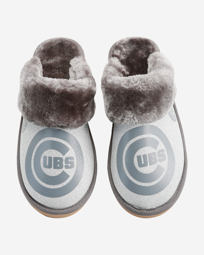 Chicago Cubs Womens Glitter Open Back Fur Moccasin Slipper FOCO - FOCO.com