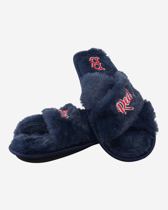 Boston Red Sox Womens Script Wordmark Fur Cross Slide FOCO - FOCO.com