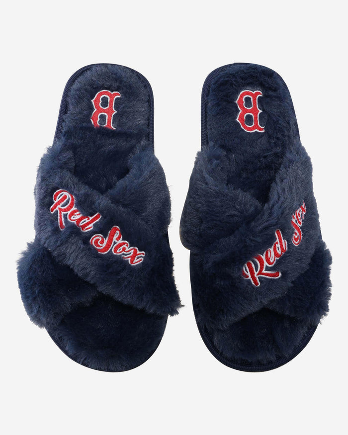 Boston Red Sox Womens Script Wordmark Fur Cross Slide FOCO S - FOCO.com