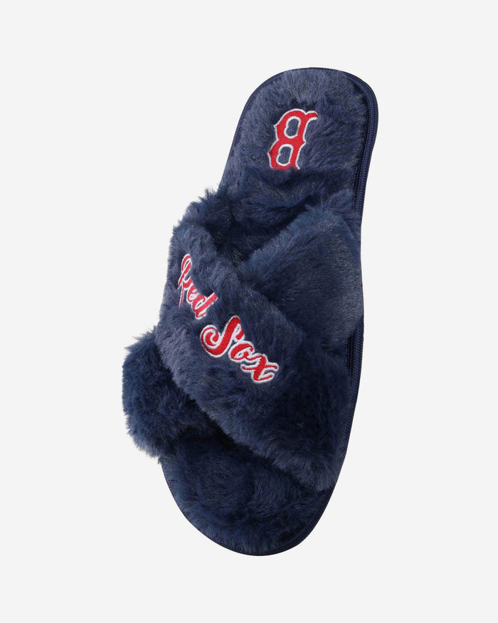 Boston Red Sox Womens Script Wordmark Fur Cross Slide FOCO - FOCO.com