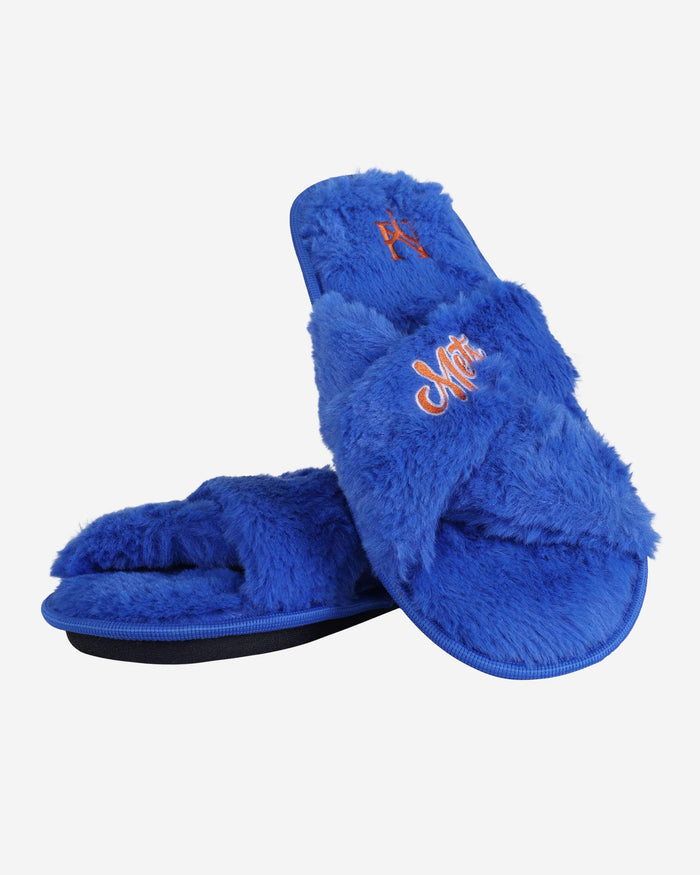 New York Mets Womens Script Wordmark Fur Cross Slide FOCO - FOCO.com