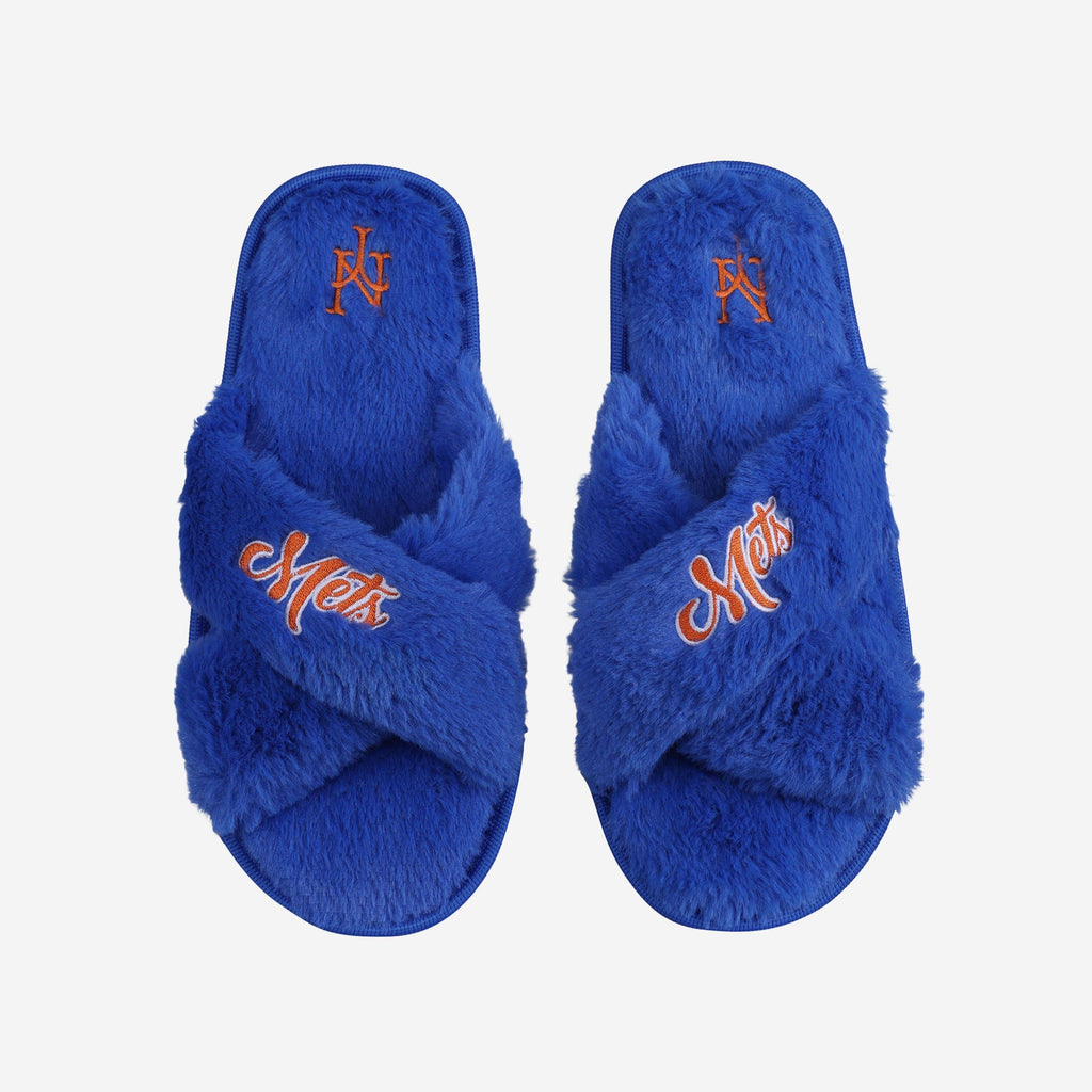 New York Mets Womens Script Wordmark Fur Cross Slide FOCO S - FOCO.com