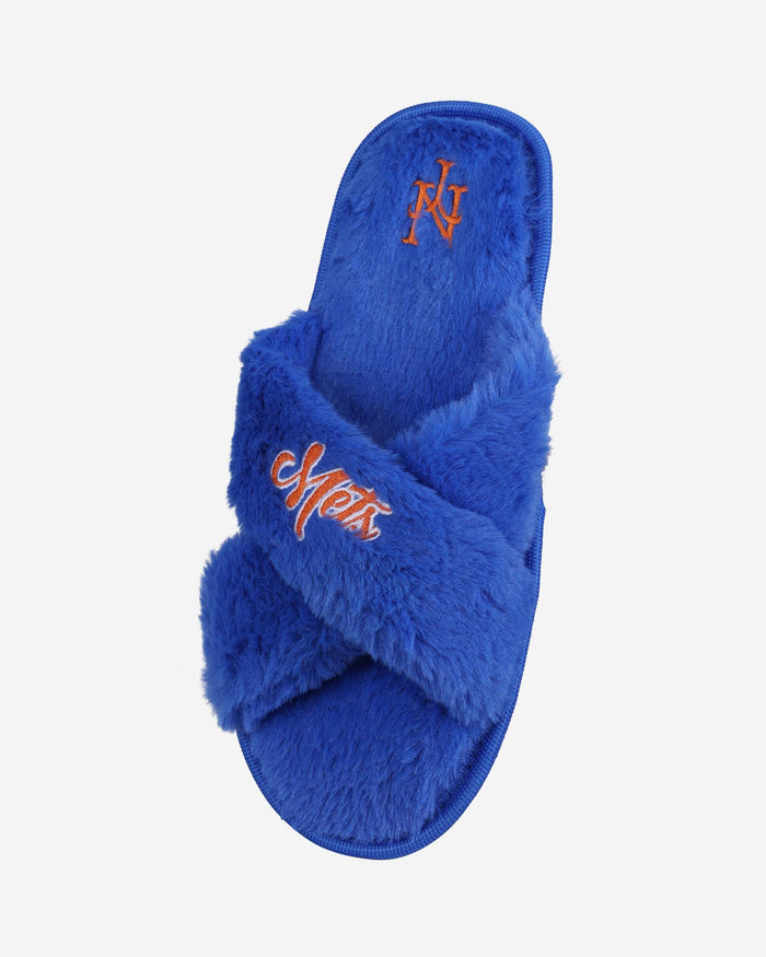 New York Mets Womens Script Wordmark Fur Cross Slide FOCO - FOCO.com