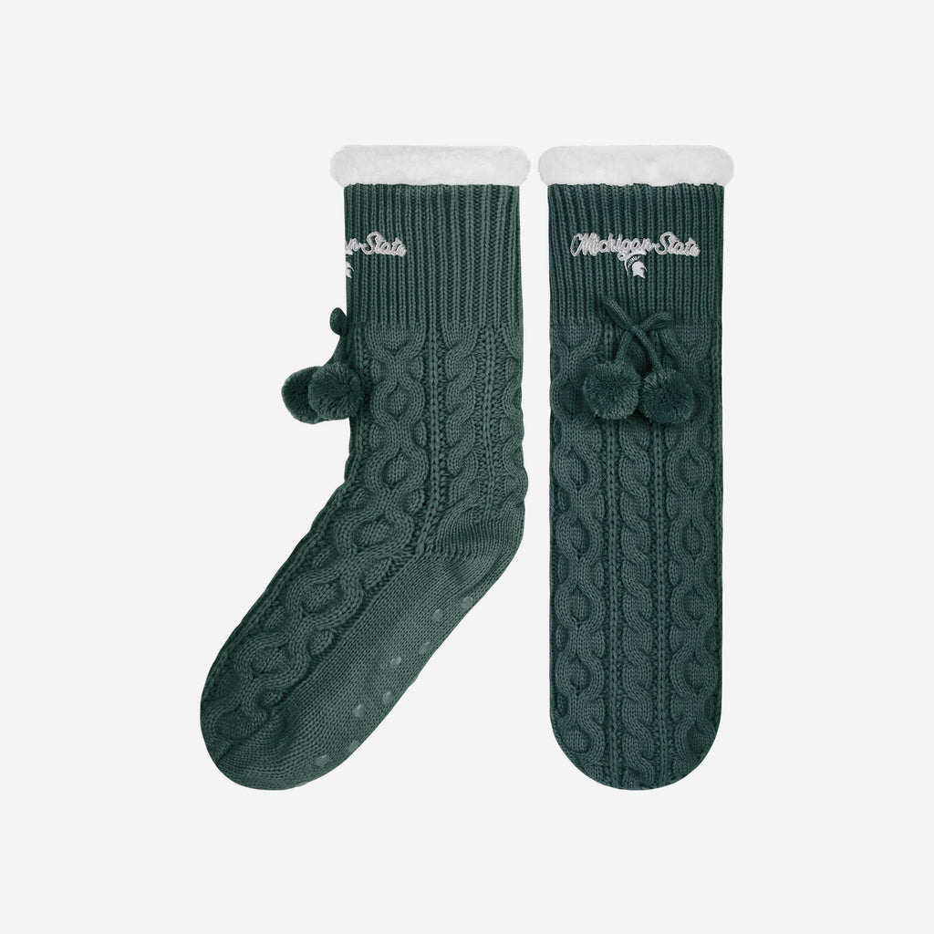 Michigan State Spartans Womens Cable Knit Footy Slipper Socks FOCO - FOCO.com