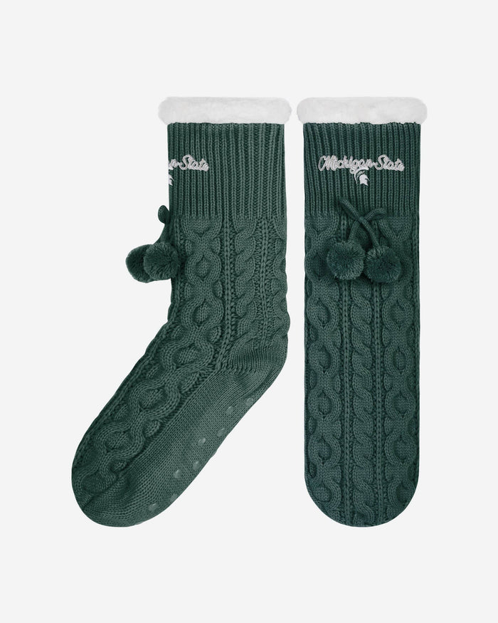 Michigan State Spartans Womens Cable Knit Footy Slipper Socks FOCO - FOCO.com