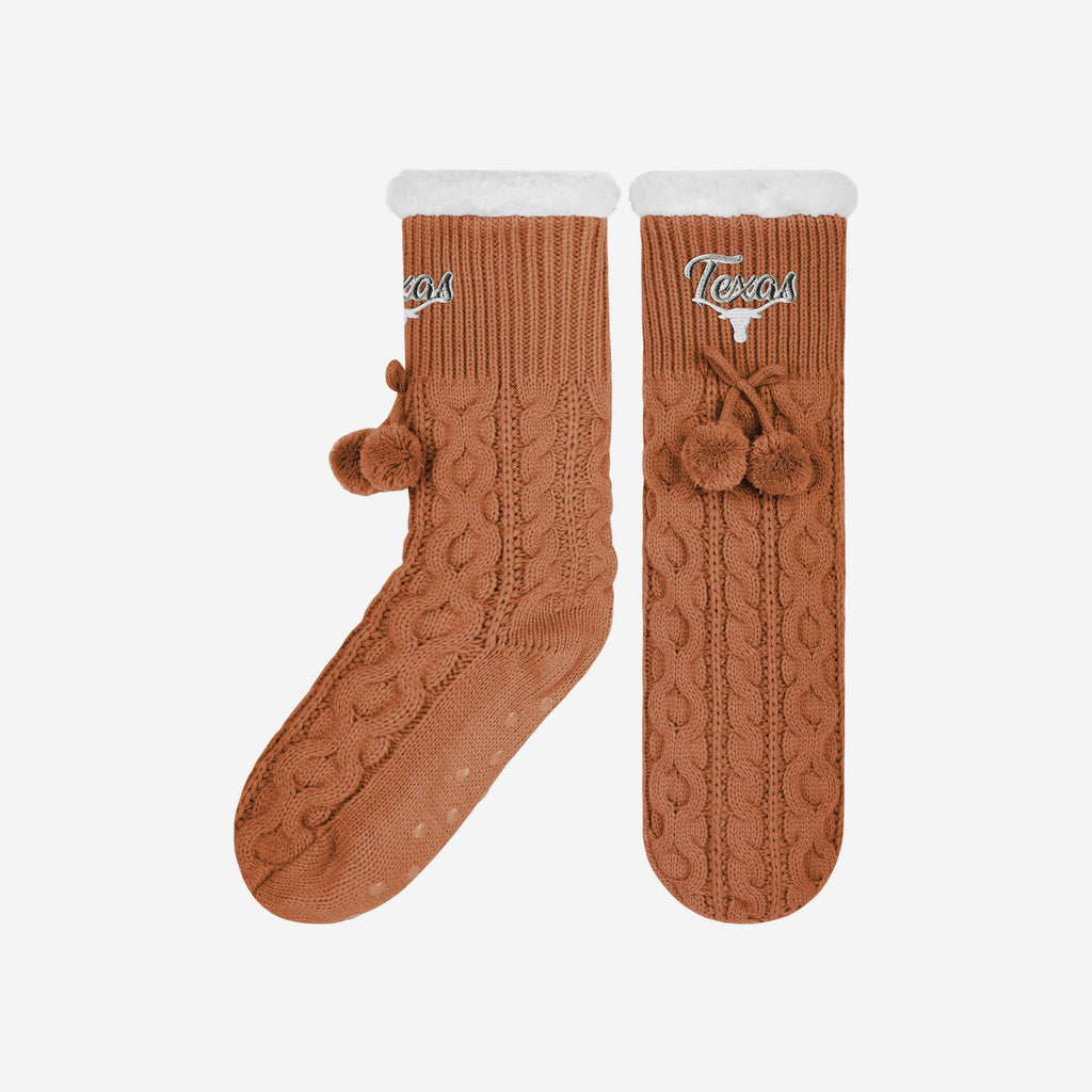 Texas Longhorns Womens Cable Knit Footy Slipper Socks FOCO - FOCO.com