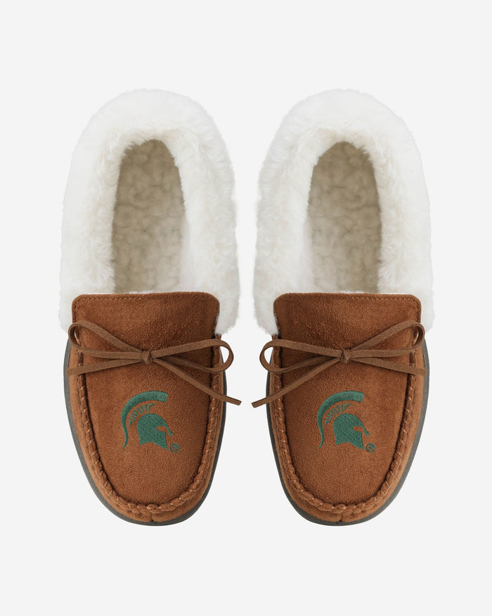 Michigan State Spartans Womens Tan Moccasin Slipper FOCO - FOCO.com